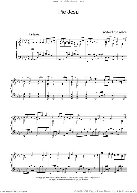 Webber Pie Jesu From Requiem Sheet Music Intermediate For Piano Solo