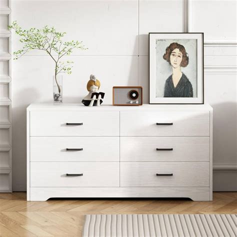 UBesGoo Modern White 6 Drawer Dresser Bedroom White Finish - Walmart.com