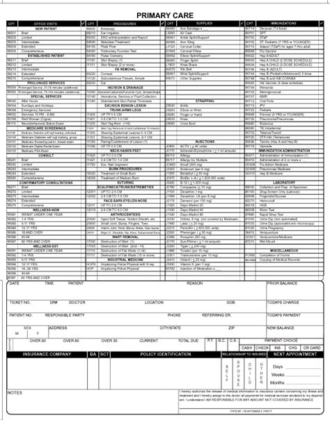 Single Sheet Superbills Or Charge Tickets Or Fee Slips