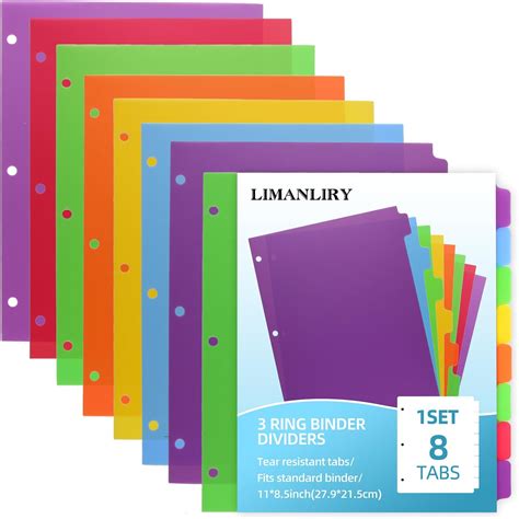 colorful binder dividers  tabsplastic index   tabsfor  ring