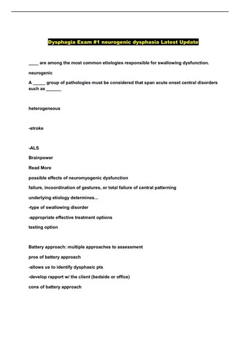 Dysphagia Exam #1 neurogenic dysphasia Latest Update - Dysphagia #1