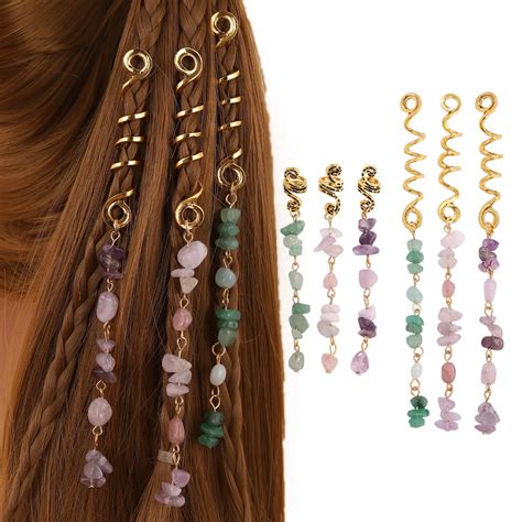 Colored Natural Stone Pendant Hair Jewelry For Braids Crystal Dreadlock