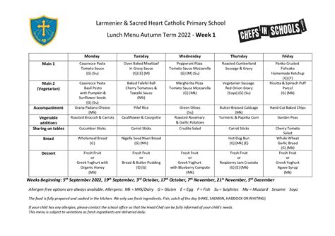 School Lunch Menu 2022 23 Larmenier And Sacred Heart Catholic Primary