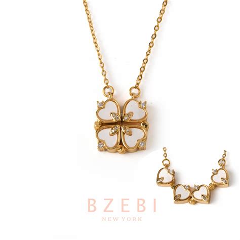 Bzebi K Gold Clover Necklace Four Leaf Diamond Pendant Emas Anti