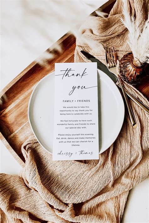 Thank You Place Card Canva Minimalist Wedding Table Thank You Template