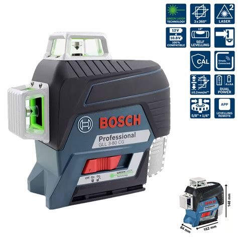 Nível a Laser BOSCH GLL 3 80CG Verde Receptor LR7 Maleta 0601063T01