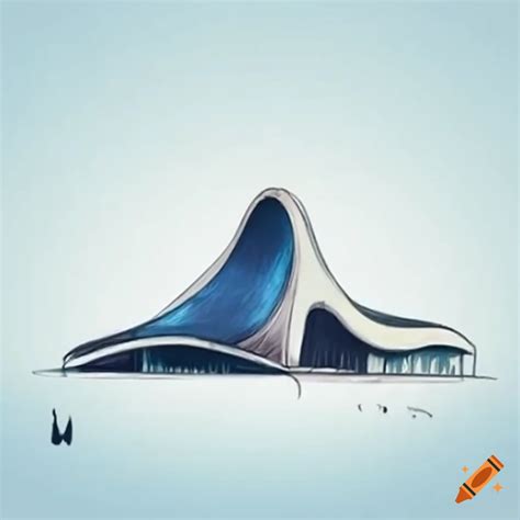 Sketch Of A Modern Building Resembling The Heydar Aliyev Centre With