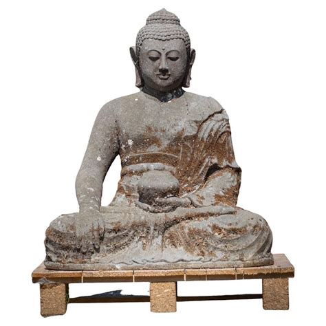 Mid 20th Century Large Old Lavastone Buddha Statue In Dhyana Mudra For