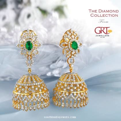 Diamond Emerald Jhumka From GRT South India Jewels