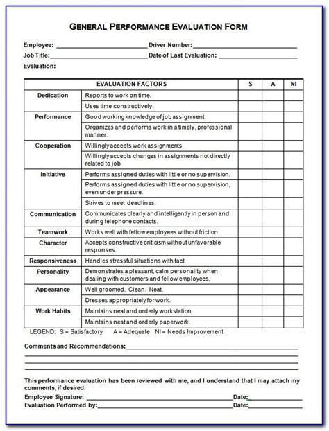 blank evaluation form template templates