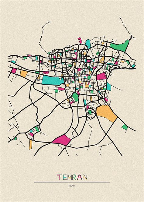 Tehran Iran City Map Drawing By Inspirowl Design Fine Art America