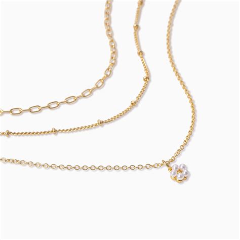 Gold Flower Pendant Three In One Chain Necklace Uncommon James