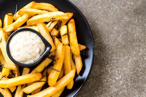 French fries with sauce stock image. Image of lunch - 134688433