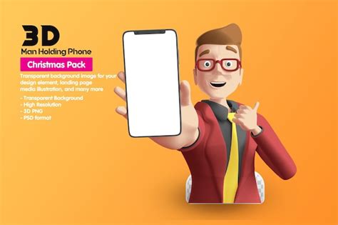 Premium Psd 3d Man Holding Phone 3d Render Character 3d Rendering