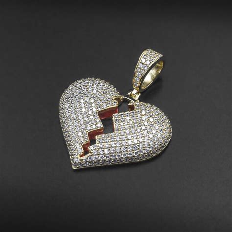 Iced Out Broken Heart Pendant Etsy