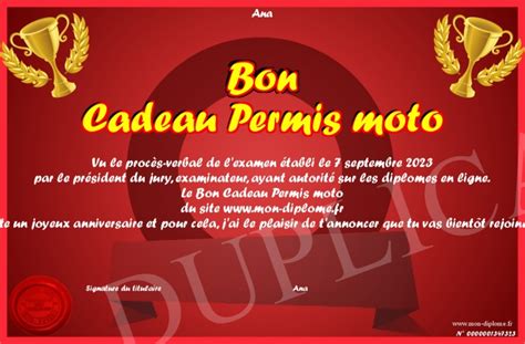 Bon Cadeau Permis Moto