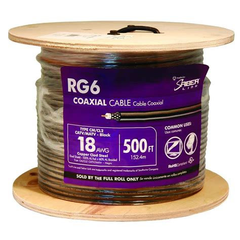 CE TECH 50 Ft 18 Gauge RG 6 Coaxial Cable Black RG6 COAX CABLE Black