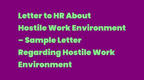 Letter To Hr About Hostile Work Environment Sample Letter Regarding Hostile Work Environment