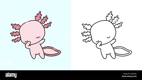 Cute Axolotl Clipart Illustration and Black and White. Funny Clip Art ...