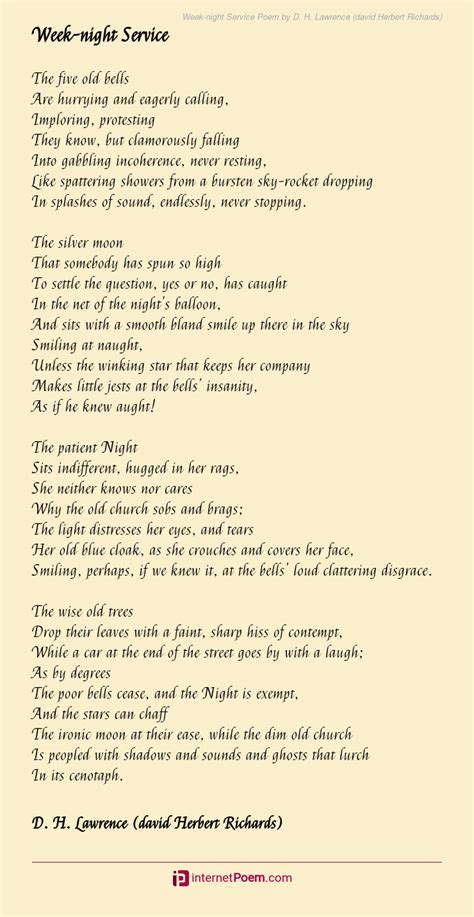 Week Night Service Poem By D H Lawrence David Herbert Richards