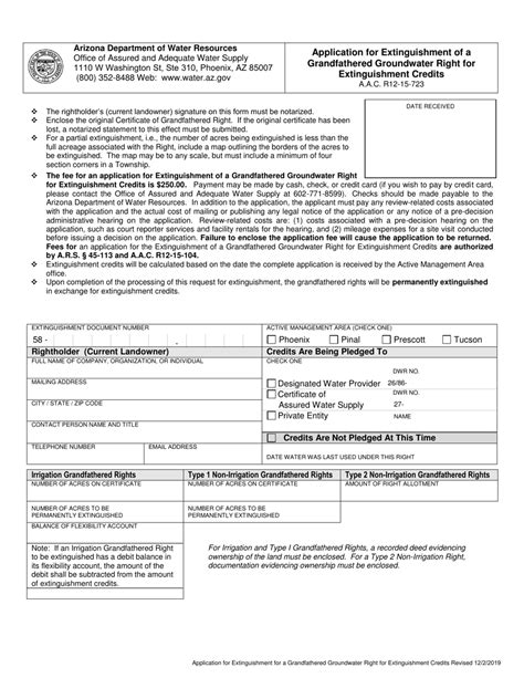 Arizona Application For Extinguishment Of A Grandfathered Groundwater