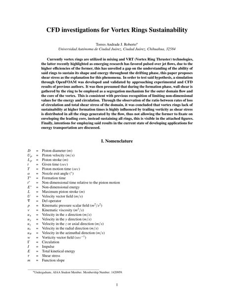 Pdf Cfd Investigations For Vortex Rings Sustainability