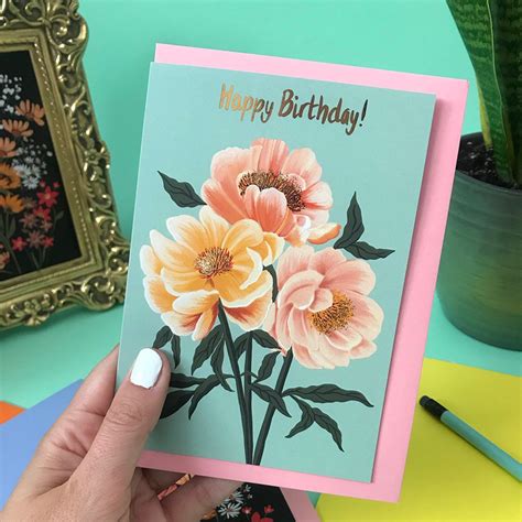 Happy Birthday Peonies Card Peonies Greeting Card Beautiful Etsy