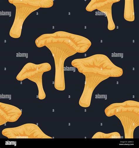 Vector Seamless Pattern With Chanterelle Mushroom On Black Seamless