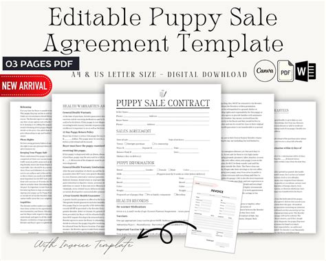 Editable Puppy Sales Contract Pritable Puppy Deposit Contract Puppy