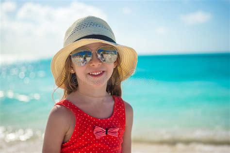 Happy Little Girl In Hat On Beach During Summer Stock Photo Image Of