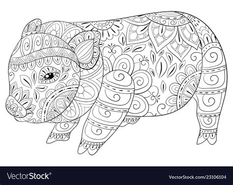 Adult Coloring Bookpage A Cute Little Pig Image Vector Image