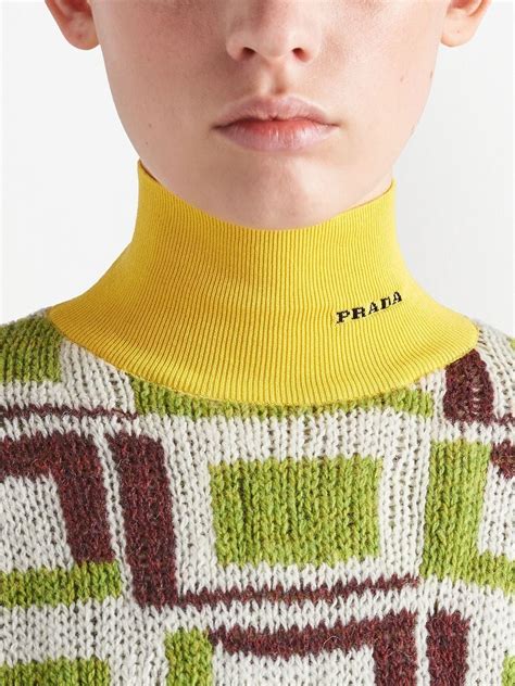 Prada Intarsia Knit Turtleneck Wool Sweater Green Farfetch