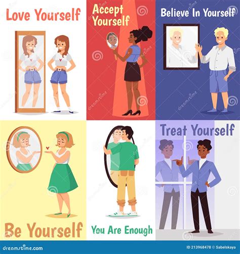 Concept Of Self Acceptance And Body Positive A Set Of Vector Flat