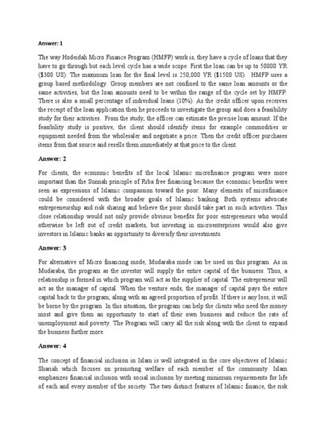 Answer For Case 10 A Micro Finance Bai-Murabaha Model Example | PDF | Microfinance | Islamic ...