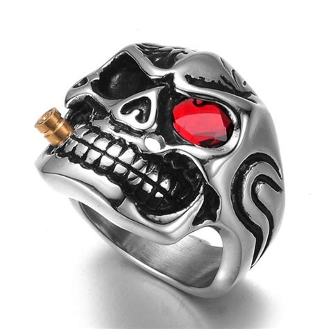 Bague avec une tête de mort qui a un cigare Super original Bijou homme