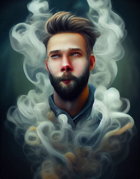 Portrait Bearded Guy Foggy Liquid Smoke Cinematic Midjourney OpenArt