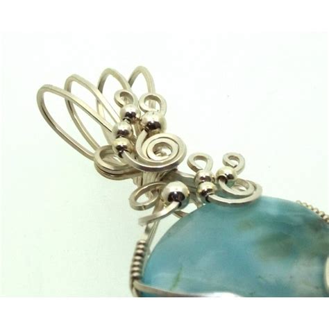 Larimar Gemstone Sterling Silver Wire Wrapped Pendant 02