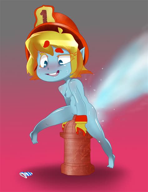 Rule 34 Barefoot Blue Eyes Boggle Completely Nude Fire Helmet Fire Hydrant Firefighter