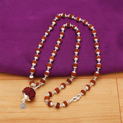 Original 5 Mukhi Rudraksha Mala With Flower Silver Capping With 15 MM