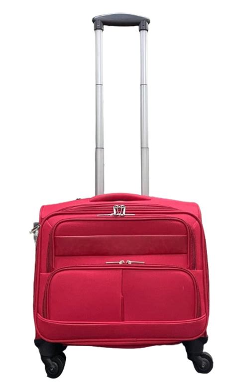 Revolving Wheels Polyester Mofaro Red Luggage Trolley Overnighter Bag