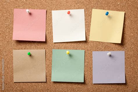 Colorful Blank Sticky Notes On Cork Board Photos Adobe Stock