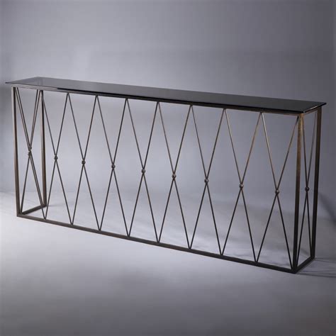 Wrought Iron Diamond Console Table In Brown Bronze Finish With Bronze