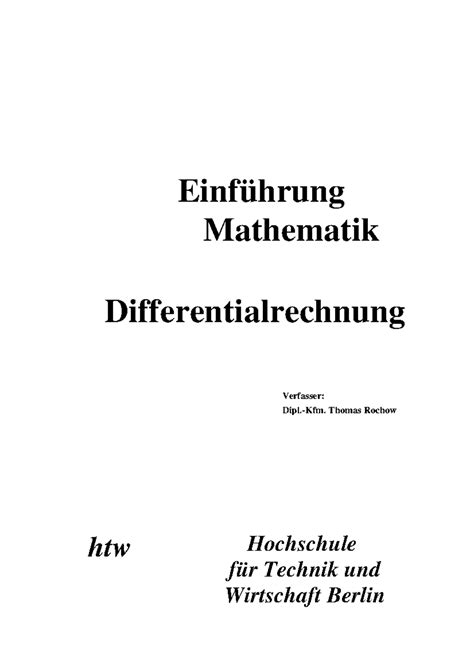 Mathematik Skript Differentialrechnung Einf Hrung Mathematik