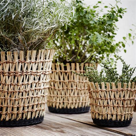 Seagrass Planter With Liner — Peastyle Basket Planters Wicker Planter Bamboo In Pots