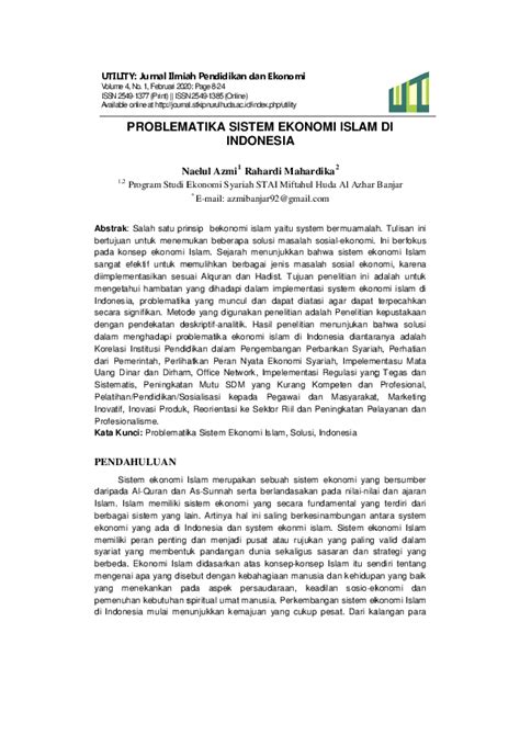 Pdf Problematika Sistem Ekonomi Islam Di Indonesia