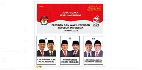 Beredar Desain Surat Suara 3 Paslon Ganjar Mahfud Prabowo Erick Dan