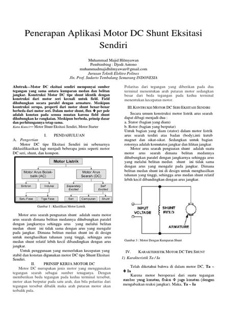 Penerapan Aplikasi Motor Dc Shunt Atau Kompon Eksitasi Sendiri Pdf