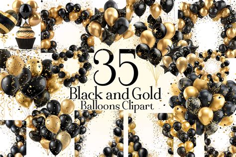 Black And Gold Balloons Clipart Graphic By Sumim Creative Fabrica