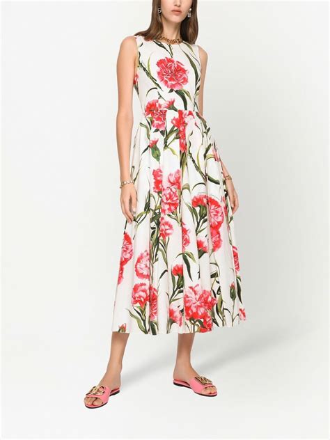 Dolce Gabbana Floral Print Midi Dress In Neutrals Modesens