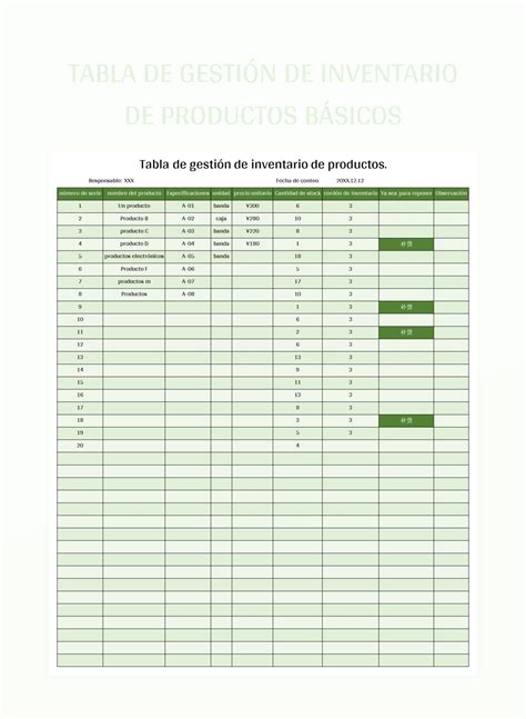 Plantilla De Excel Tabla De Gesti N De Inventario De Productos B Sicos